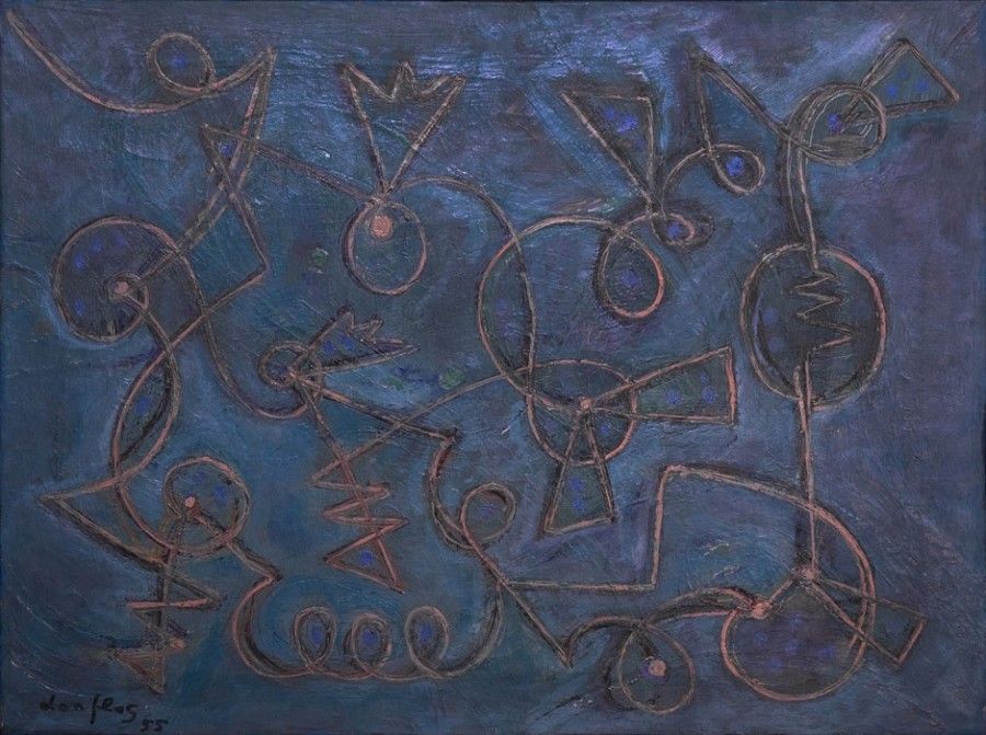 Gillo Dorfles, Composizione turchese, 1955, olio su tela