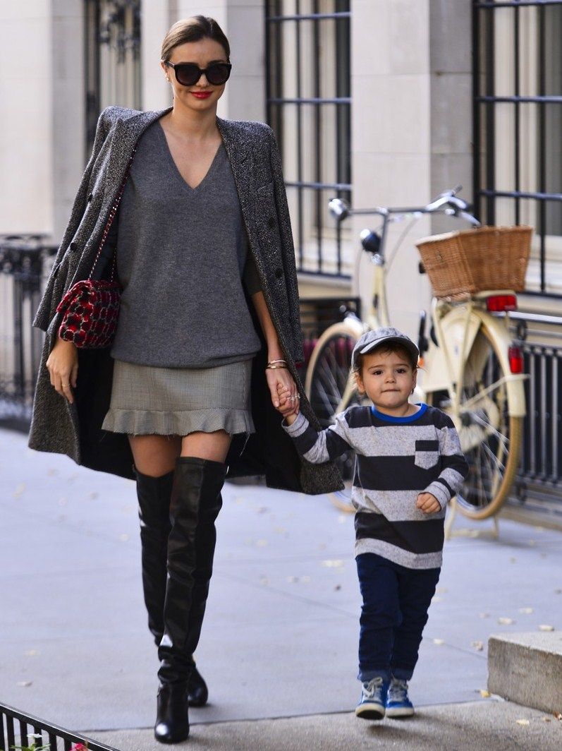 miranda-kerr-new-york-city-stella-mccartney-double-breasted-boucle-coat-equipment-asher-cashmere-sweater-david-szeto-houndstooth-alpine-skirt-hermes-leather-over-the-knee-boots-chanel-tweed-bag