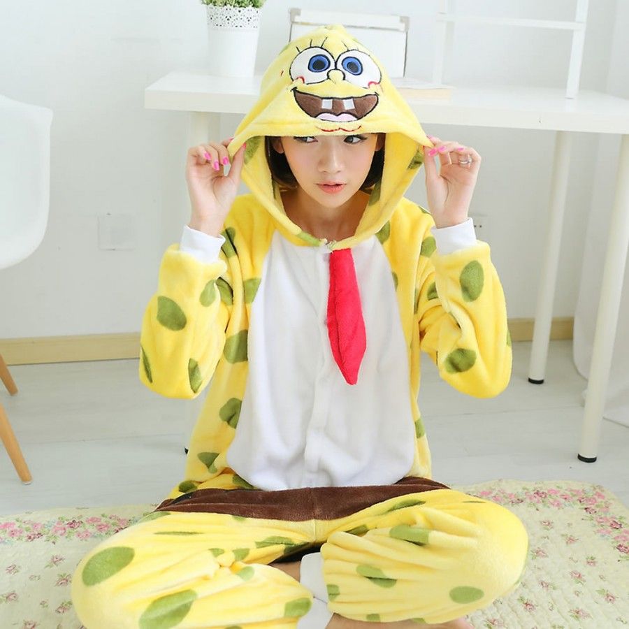 Spedizione-gratuita-sponge-bob-costume-di-halloween-sponge-bob-tutina-pigiama-animale-footed-pajamas