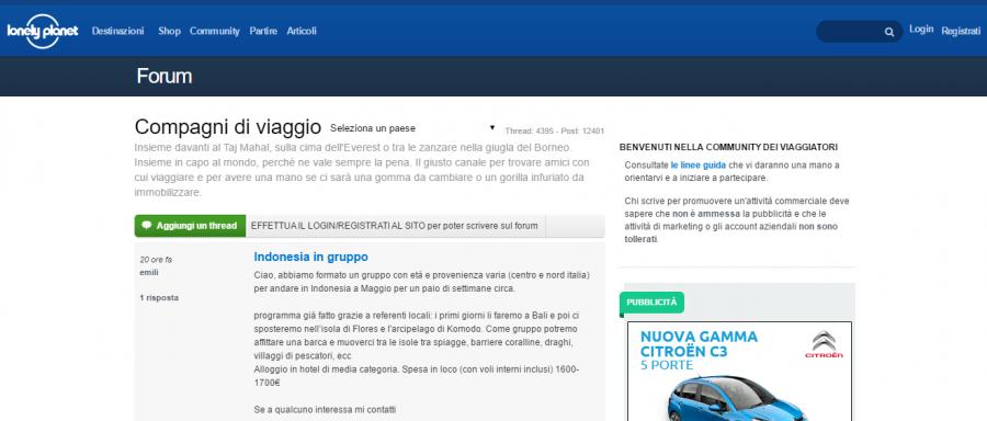 Cercare compagni di viaggio on line