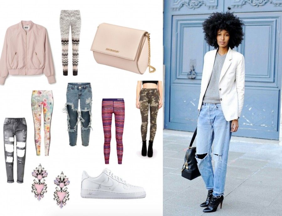 Julia Sarr-Jamois con jeans strappati e leggings neri sotto