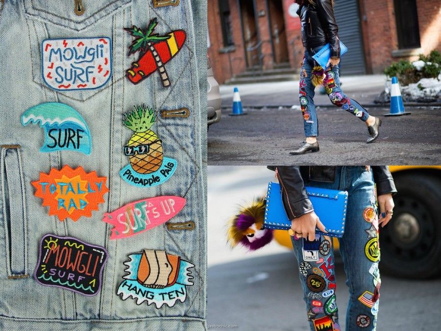 Jeans personalizzati con patch colorate e diverse dallo Street Style di NY