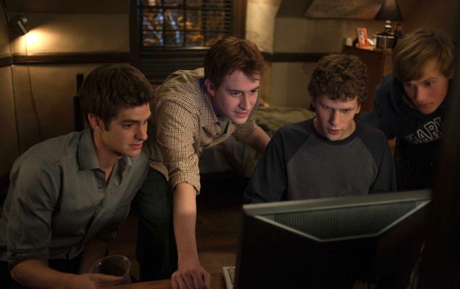 L-r, Andrew Garfield, Joseph Mazzello, Jesse Eisenberg and Patrick Maple in Columbia Pictures' "The Social Network."