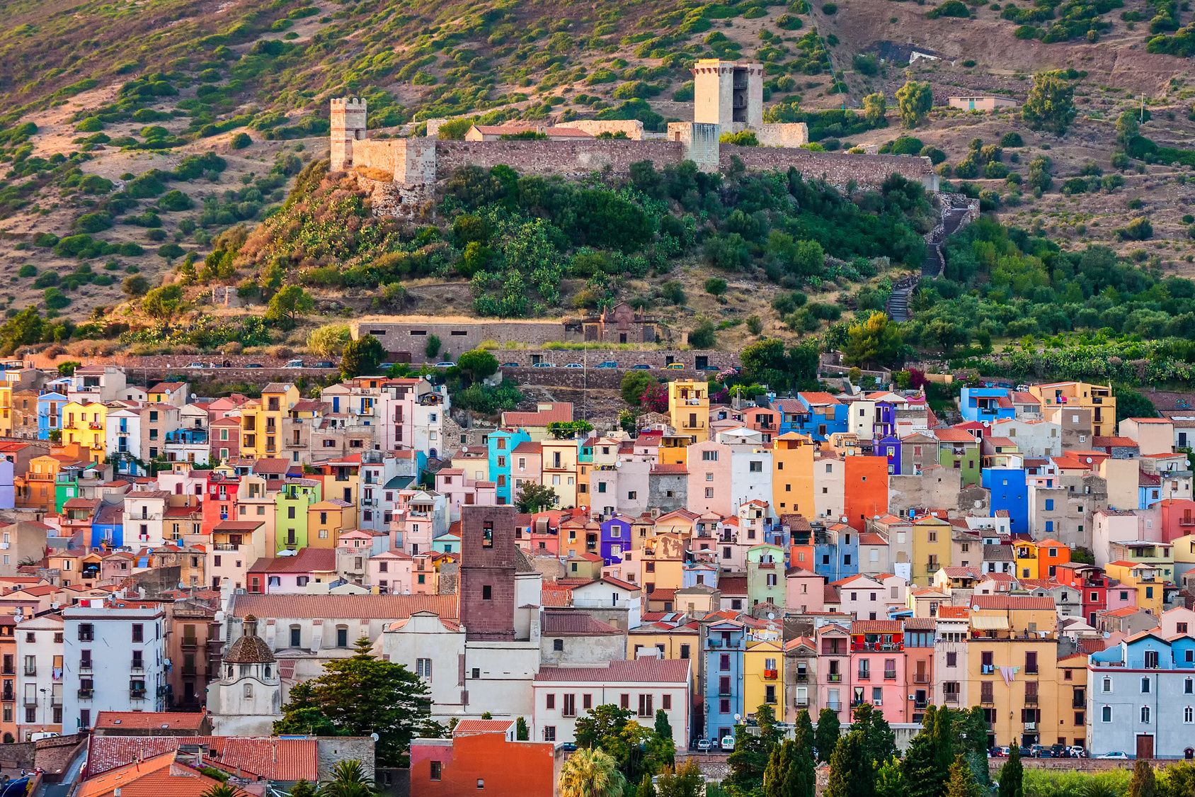 Colourful houses, Bosa, Sardinia, Italy, Europe