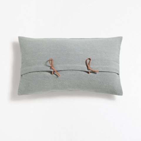 FEDERA DA CUSCINO LINO VERDE BOTTONE NODO - prezzo 35,99 + imbottitura 30x50 cm prezzo 3,99 euro
