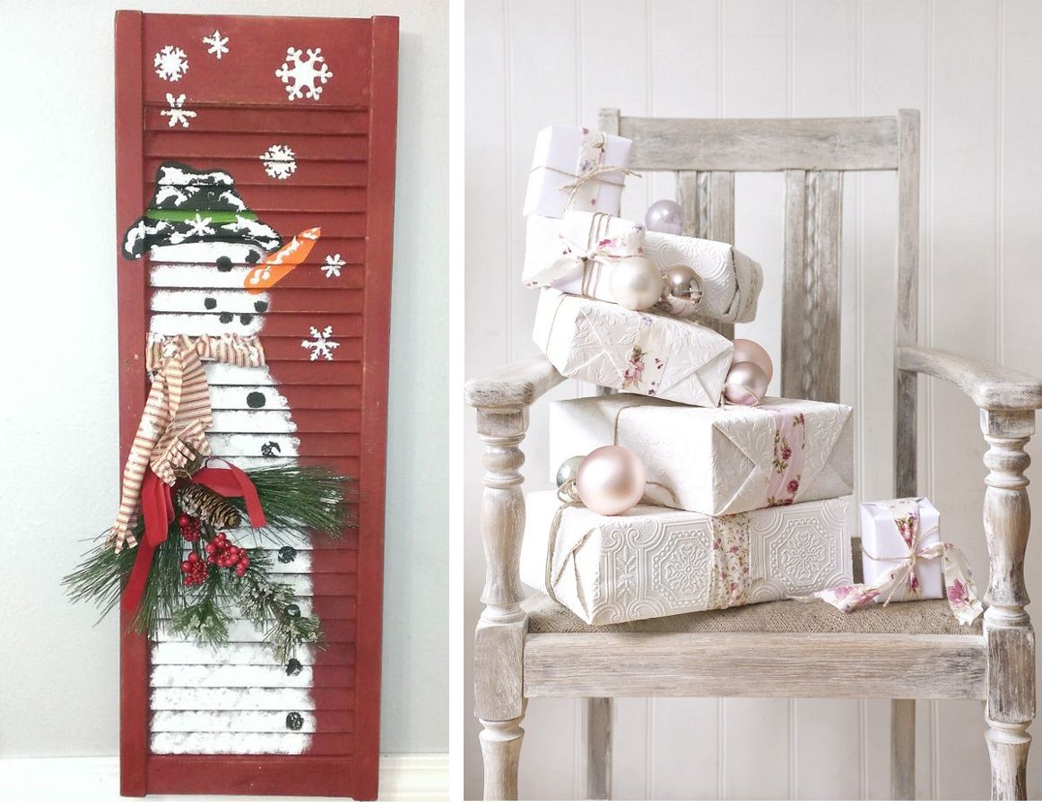 Pupazzo di neve e sedia shabby chic di Natale