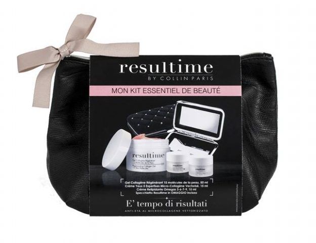 Resultime, La Christmas Beauty – Routine Essenziale per pelli più mature, comprende il Gel Collagène Régénérant nel formato di 50ml abbinato alla Crème Yeux 5 Expertises Micro-Collagène Vectorisé 15 ml e alla la Crème Relipidante Omegas 3-6-7-9 da 15ml.