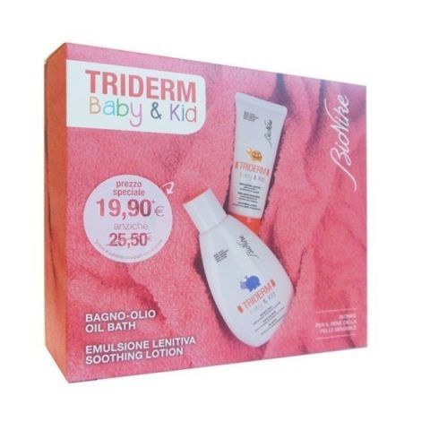 Bionike Triderm Baby e Kid Kit Natale 2016, con Triderm Baby e Kid Bagno Olio 100ML, Triderm Baby e Kid Emulsione Lenitiva 100ML. 19.90 euro.
