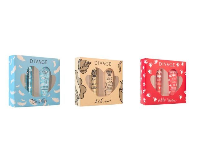 Cofanetti fragranze Divage: Look at me, dedicato alle donne che amano sedurre, Dream me, cofanetto dalle note fiorite, legnose e orientali, Be my Valentine, con sfumature fruttate.