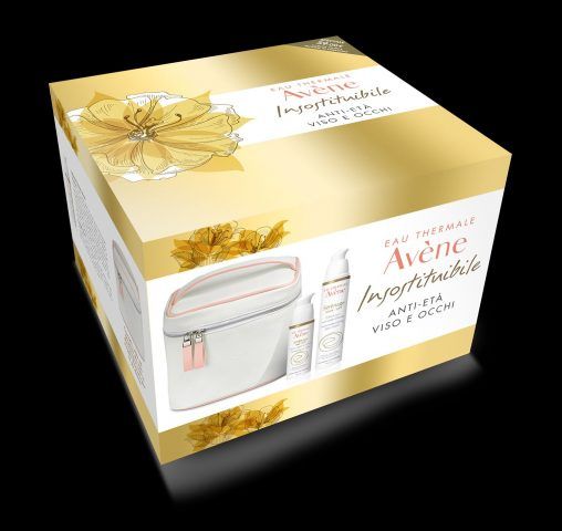 Eau Thermale Avene, Trousse Insostituibile, Serenage, con crema giorno, balsamo contorno occhi e trousse, 59 euro.