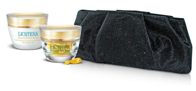 Lichtena Equilydra Antirughe, il cofanetto di Natale: una crema da giorno per pelli secche e un concentrato antirughe in perle, in vendita in farmacia e nelle parafarmacie al prezzo di 48.50 euro, invece di 69,25.