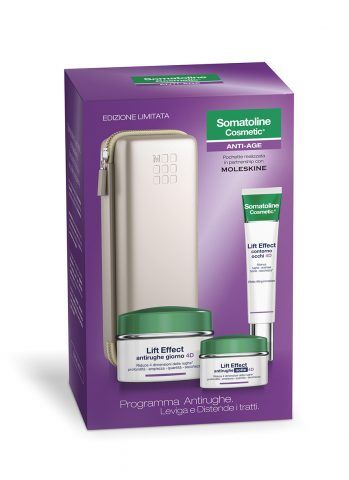 Somatoline Cosmetics anche per Natale 2016 rinnova la collaborazione con Moleskine, proponendo il programma viso antirughe con prodotti giorno 4D, contorno occhi 4D, antirughe notte 4D, con una pochette da usare come porta trucco.