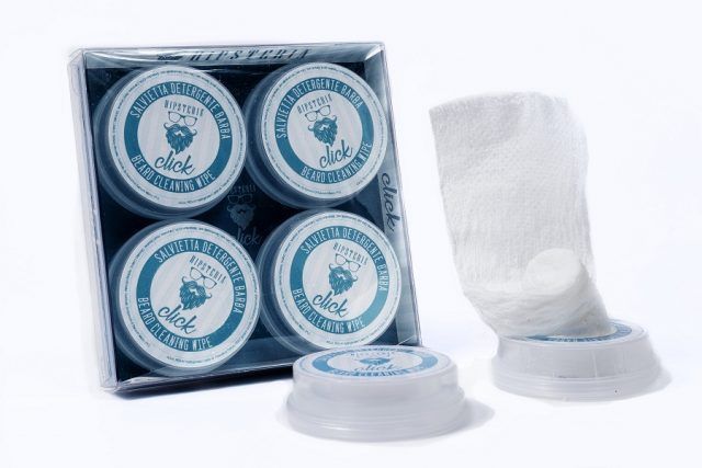 Hipsteria, linea di prodotti per la cura della barba, One Click: salviettina usa e getta per detergere la barba.