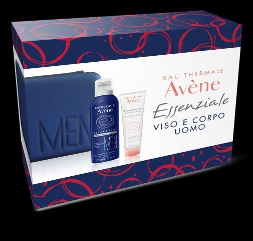 Eau Thermale Avene, Uomo, Trousse Essenziale, mousse da barba, gel doccia delicato, trousse. 18.40 euro.