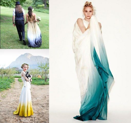 abiti da sposa 2017 dip-dyed: turchese e giallo