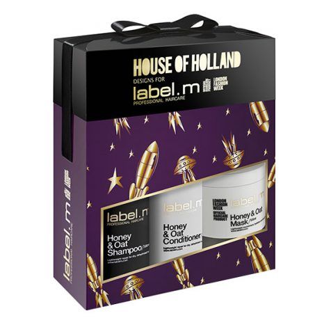 label.m House of Holland Honey & Oat Pampering Trio, shampoo, balsamo e maschera. 45.70 sterline.