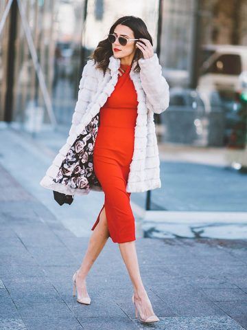 Tubino rosso ed ecopelliccia - Dal blog Hello Fashion Blog