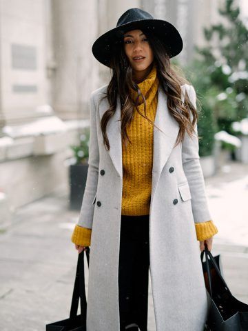 Cappotto grigio e maglione giallo - Dal blog Not your Standard