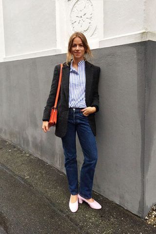Blazer, camicia a righe e denim - Dal blog Trine's Wardrobe