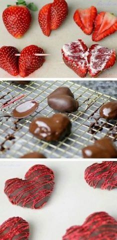 Fragole a forma di cuore ricoperte di cioccolato