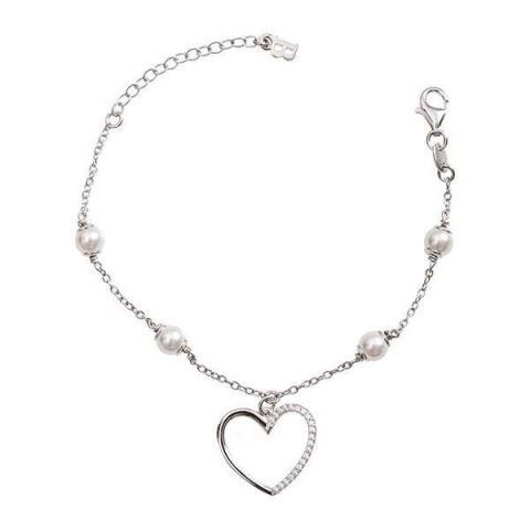 Bracciale in argento con perle Swarovski e cuore di zirconi €62 Boccadamo