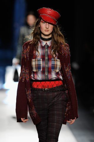 A model walks the runway at the Desigual show New York Fashion Week The Shows at Gallery 1, Skylight Clarkson Sq on February 9, 2017 in New York City.