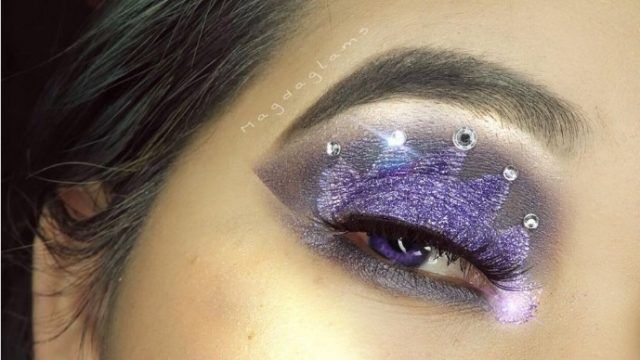 Make up occhi con corona nei toni del viola