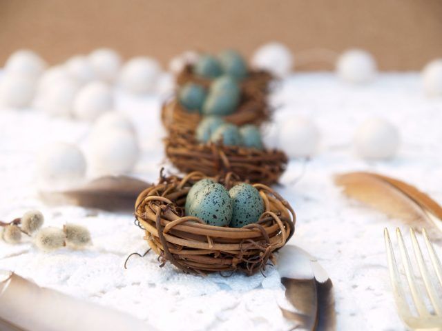 Centrotavola di Pasqua con nidi di uova