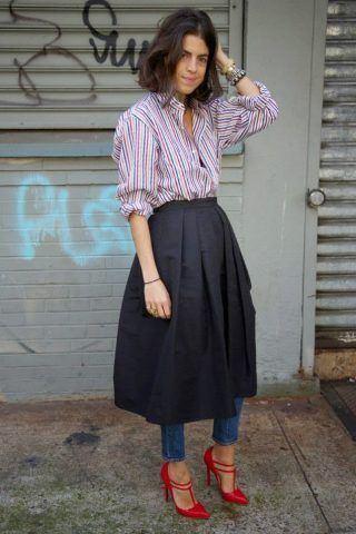 Maxi gonna con jeans e camicetta