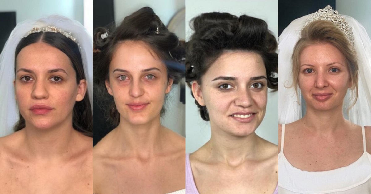 Make up artist mostra il prima e il dopo del trucco delle spose