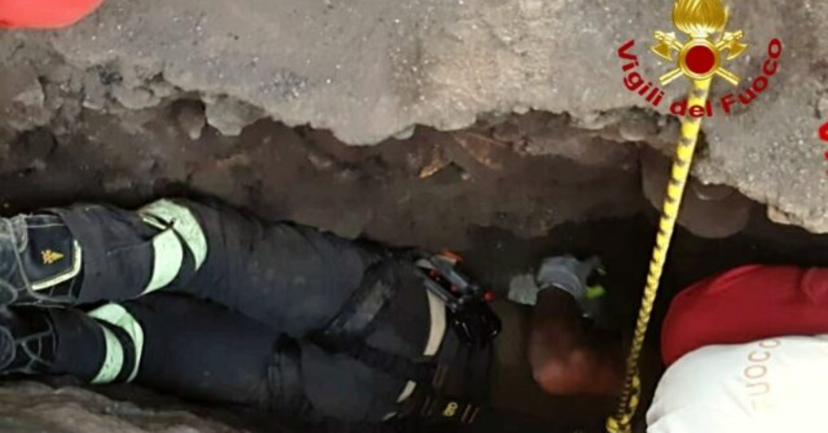 Catania, Vigili del Fuoco salvano un cagnolino caduto in una fessura