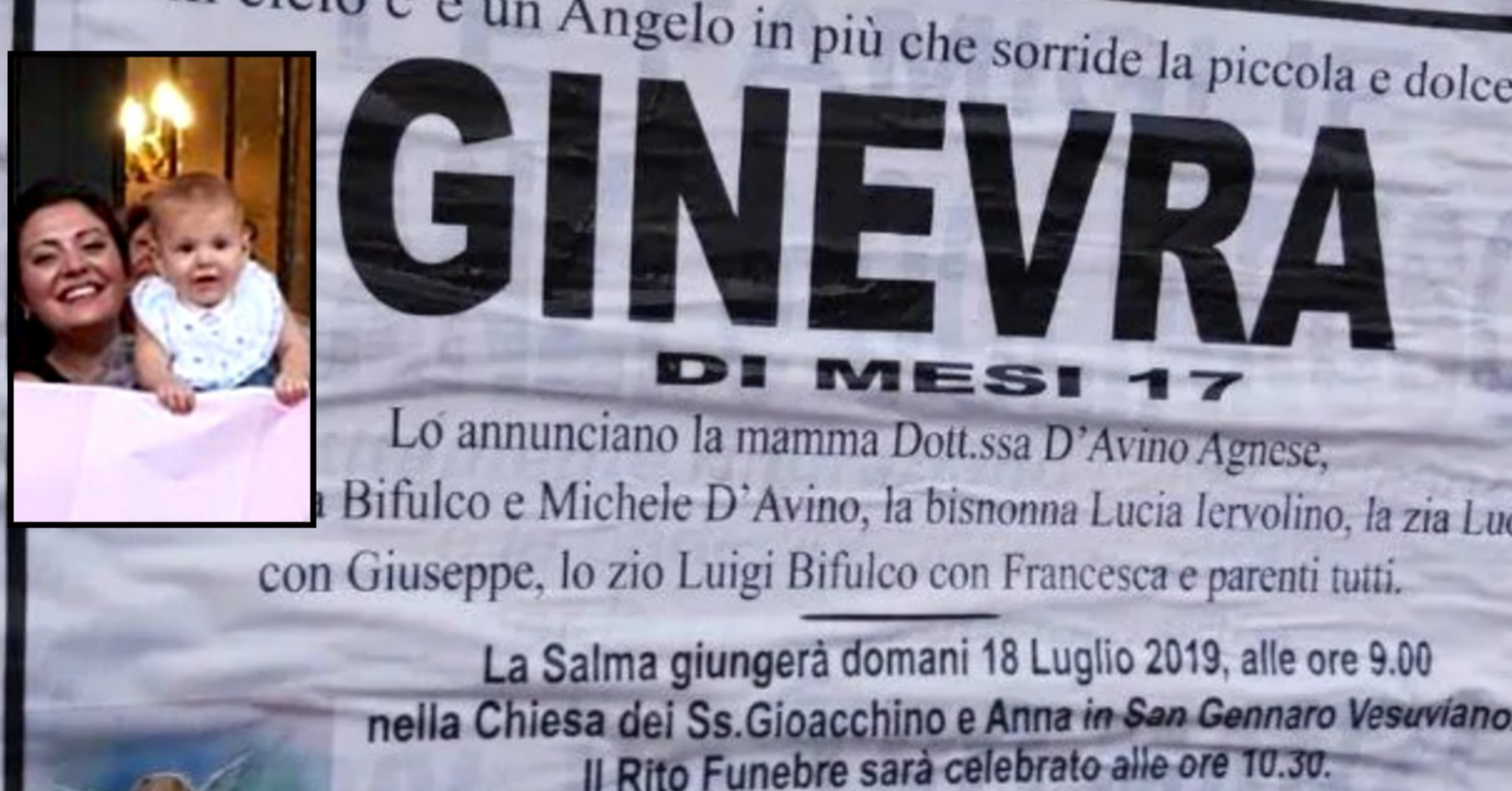 Funerali di Ginevra, il manifesto senza cognome del padre