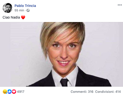 Pablo trincia addio Nadia