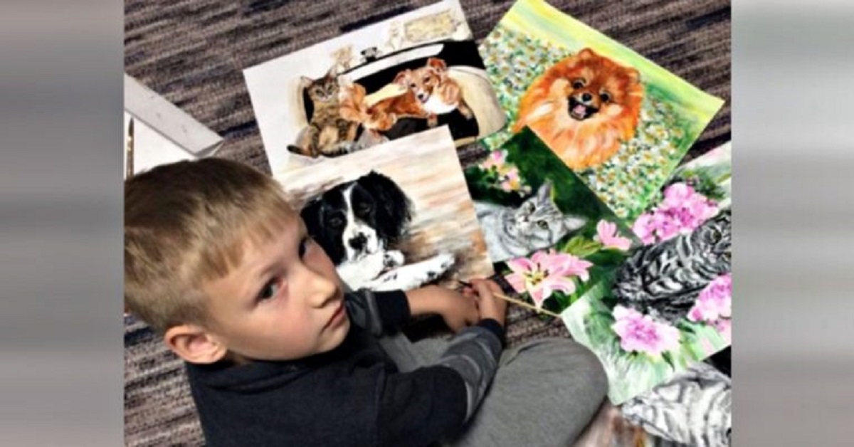 Bambino di 9 anni dipinge ritratti agli animali domestici per aiutare quelli in difficoltà