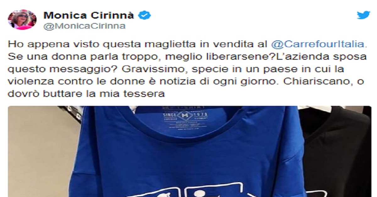 Violenza sulle donne, la senatrice PD Monica Cirinnà si scaglia contro una TShirt che inciterebbe al femminicidio