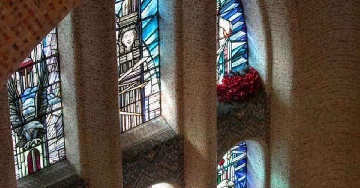 Piccione si crea un fantastico nido rubando i papaveri in un monumento ai caduti