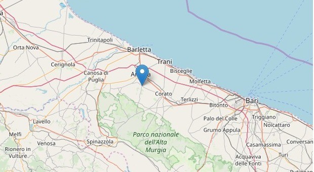 Scossa di terremoto ad Andria, in Puglia: magnitudo 2.7