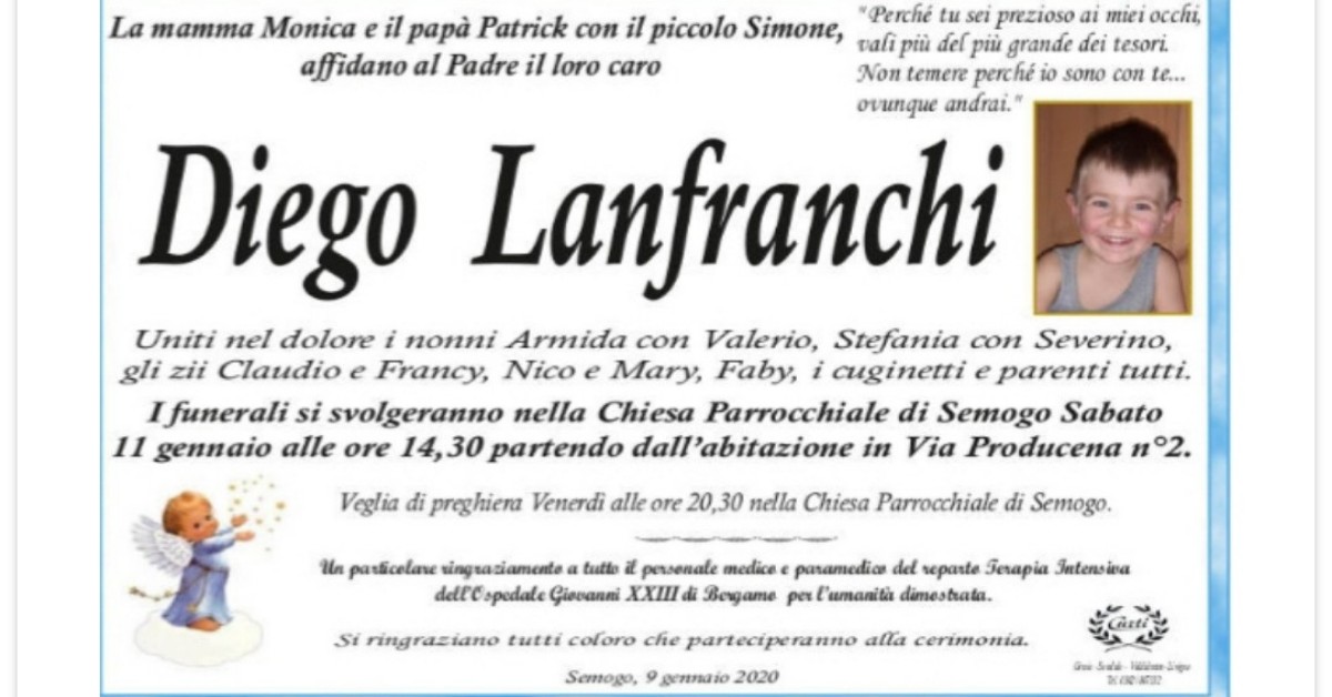 I funerali di Diego Lanfranchi, il bambino morto nello schianto con il bob