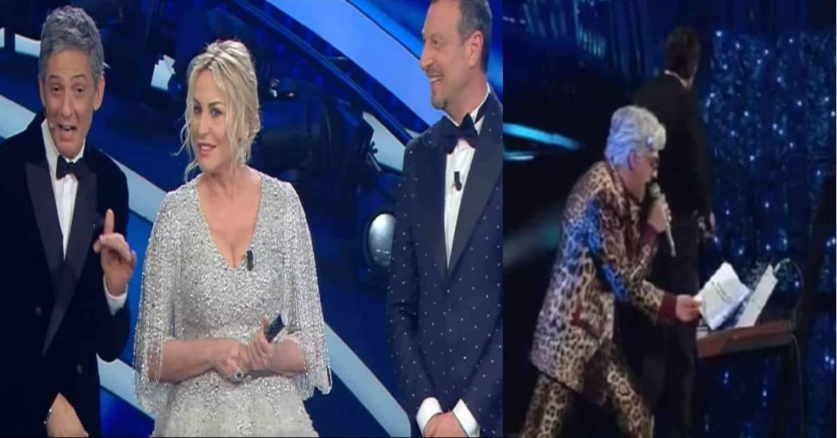 Sanremo 2020 Morgan inizia ad esibirsi ma Bugo va via, Amadeus e Fiorello gestiscono la situazione