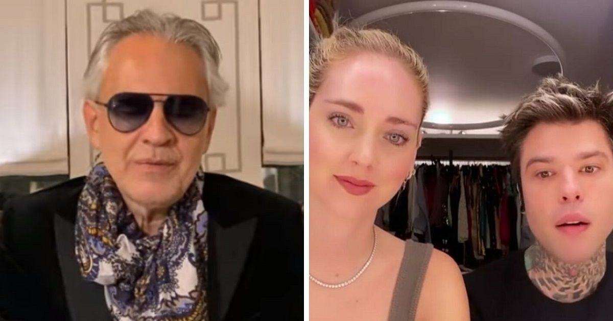 Chiara Ferragni e Fedez con Andrea Bocelli in diretta Instagram: “che possa arrivarvi il nostro abbraccio”