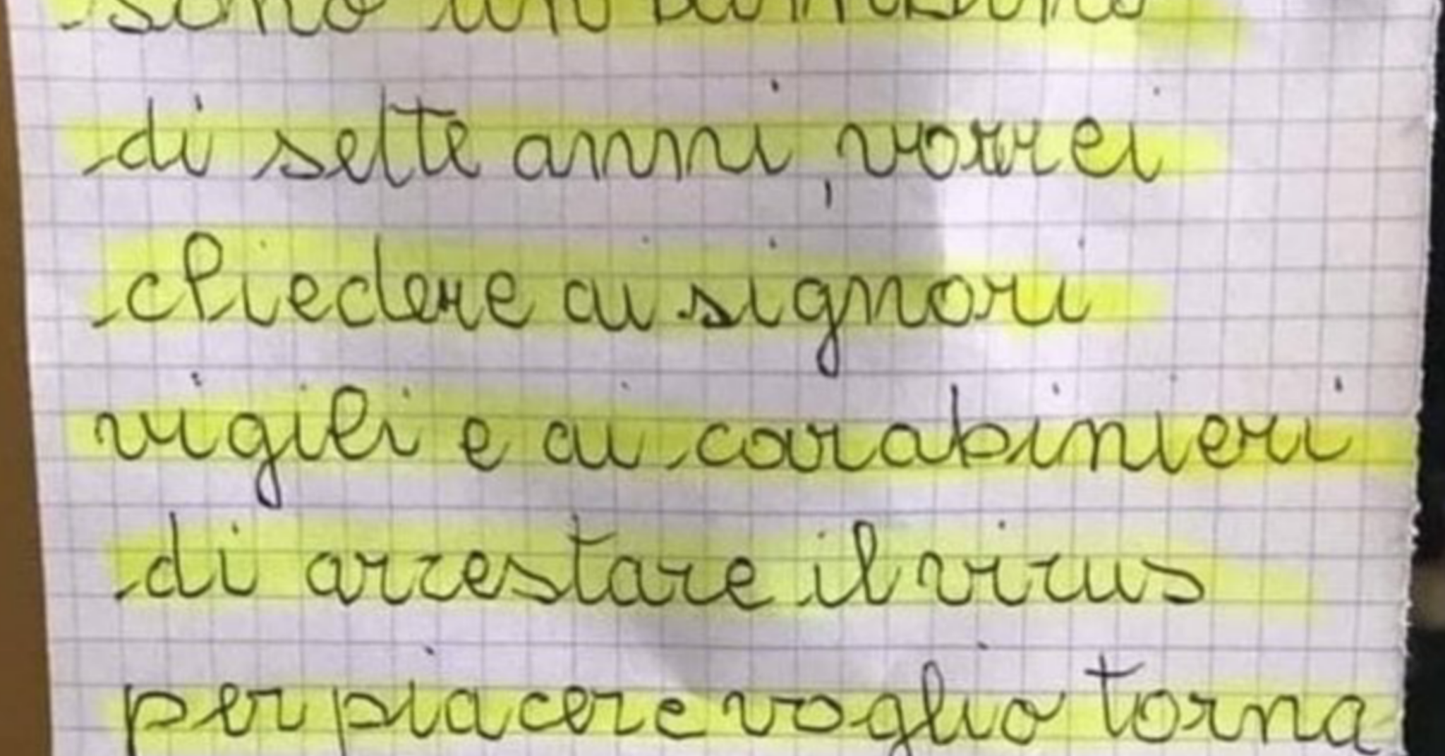 Coronavirus a Bari, bimbo di 7 anni scrive una lettera ai Vigili