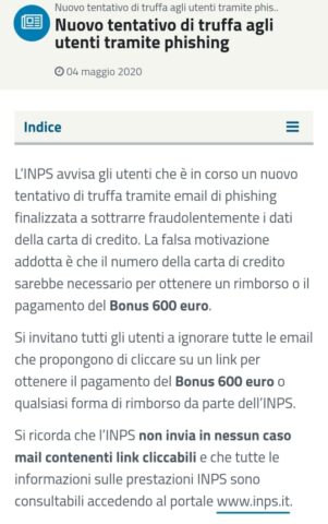 L'Inps avvisa gli utenti per un tentativo di truffa