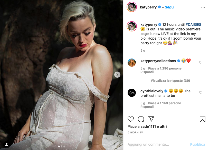 Katy Perry incinta su Instagram