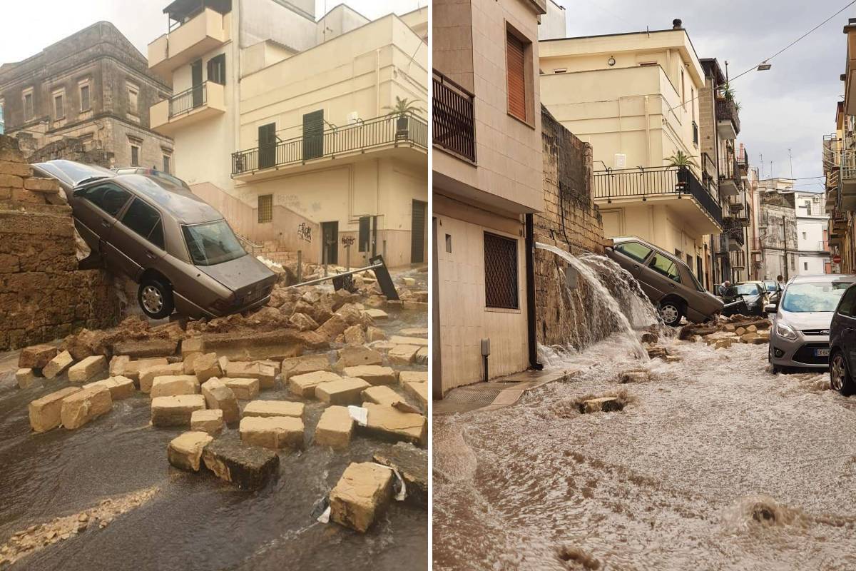 Nubifragio ad Altamura: crolla un muro e si allagano le strade
