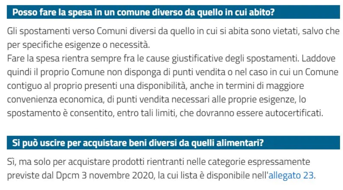 FAQ del Governo: spostamenti per la spesa