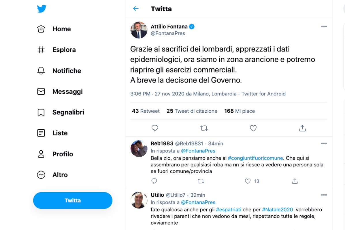 Attilio Fontana annuncia il passaggio alla zona arancione