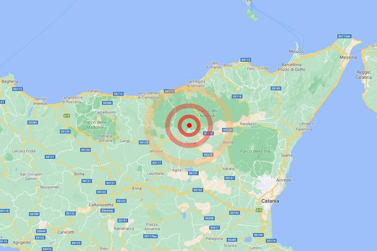 Terremoto indicato sulla cartina della Sicilia