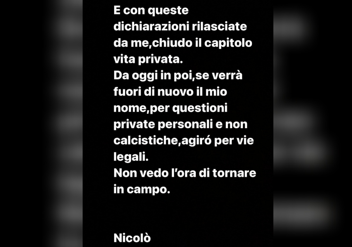 Le dichiarazioni di Nicolò Zaniolo, dopo che la sua ex gli ha detto di essere incinta