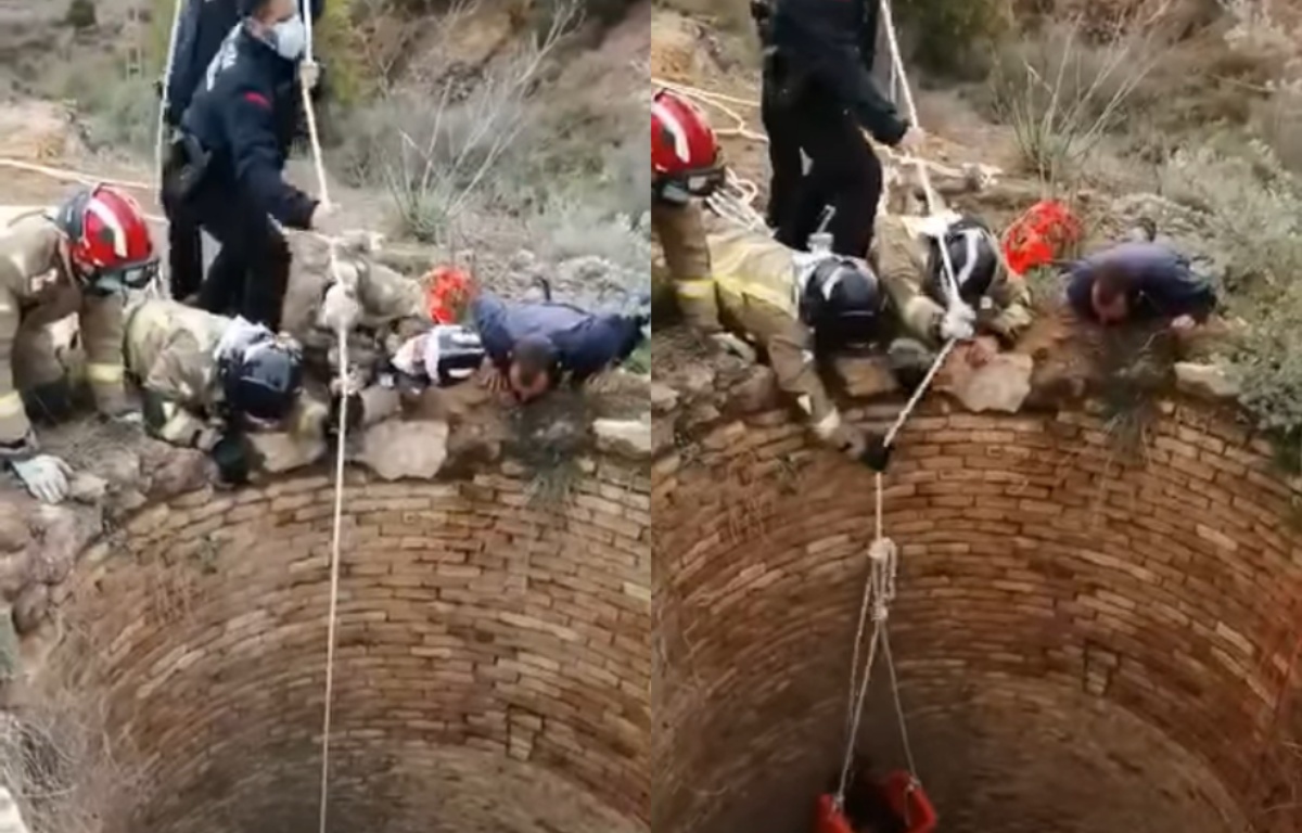 Cane caduto in un pozzo