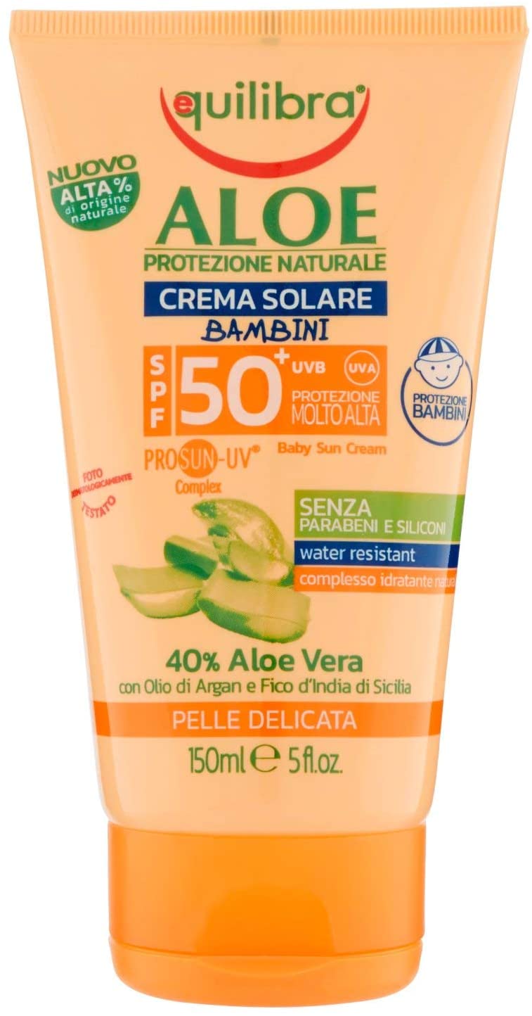 Equilibra crema solare per bambini all'aloe con protezione SPF 50+